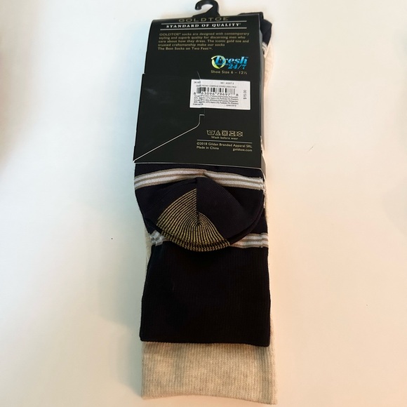 Gold toe Men’s Casual Crew Socks 2 Pack Horse Racing Cambridge Stripe NWT - Picture 2 of 4